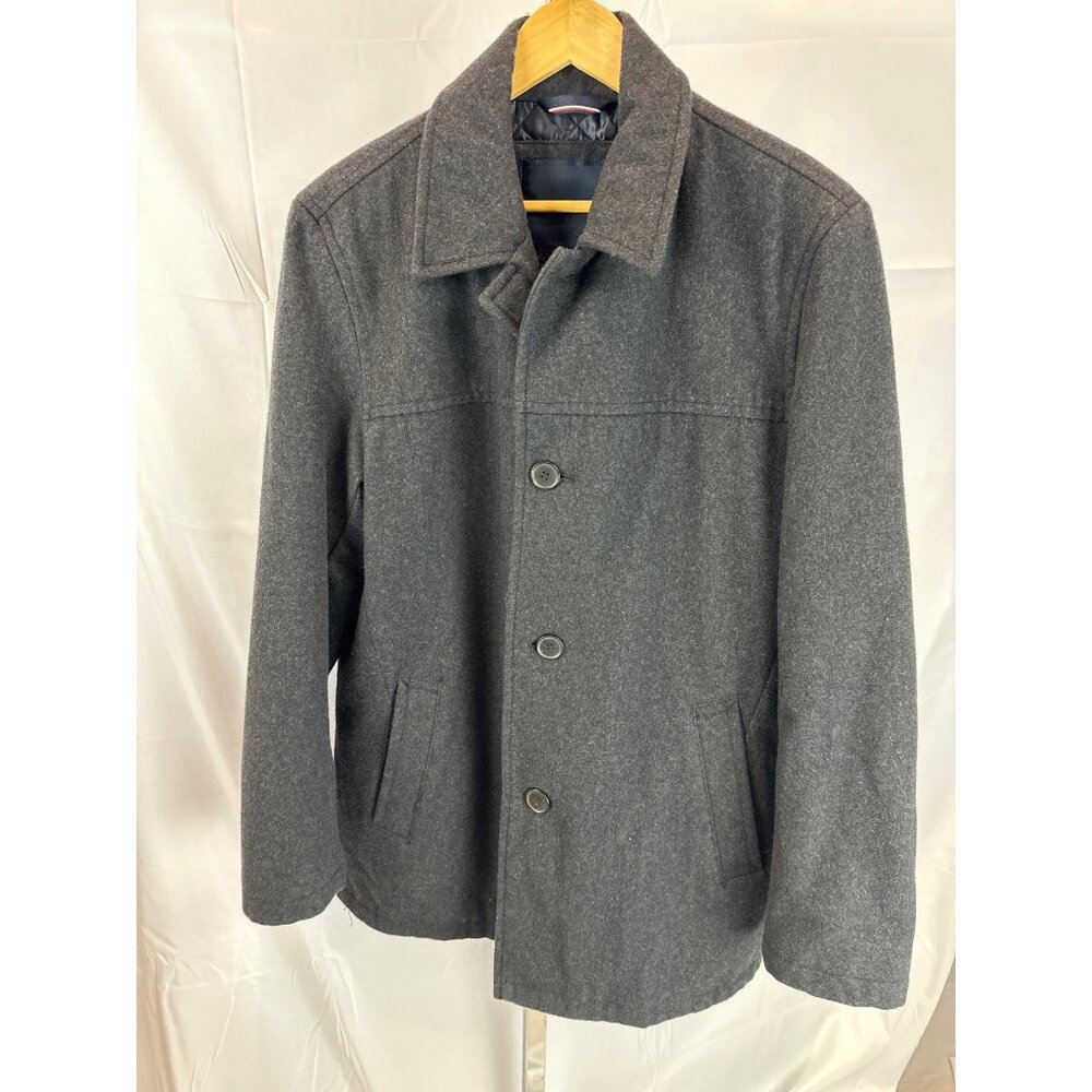 Tommy Hilfiger Mens Grey Wool-Blend Button-Up Coat L